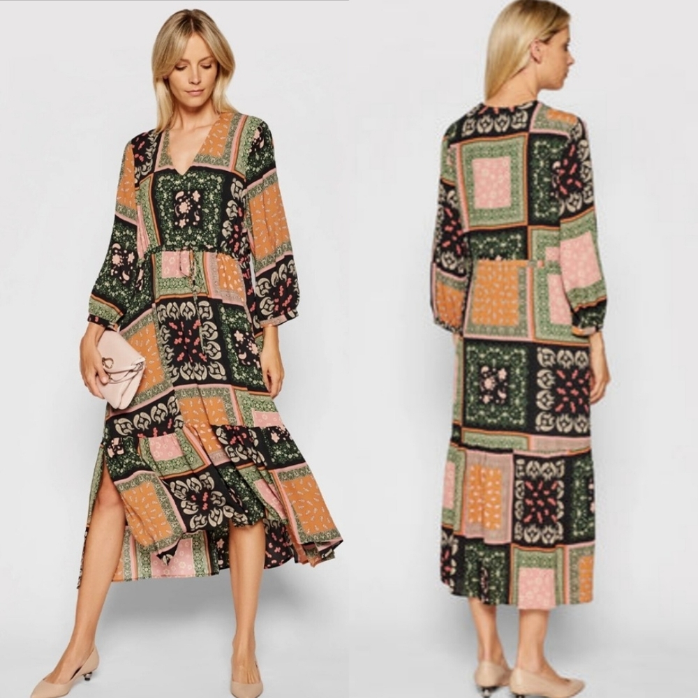 🔥Marella Paisley A-Line V Neck Dress